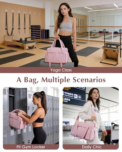 Small Gym Bag, Mini Gym Bag with Yoga Mat Holder & Wet Compartment, Pink | Yoga Mat Bag, Water Bottle Pocket, Detachable and Adjustable Shoulder Strap, Mini Duffle Bag for Workout Travel Dance - color: Puffer Pink