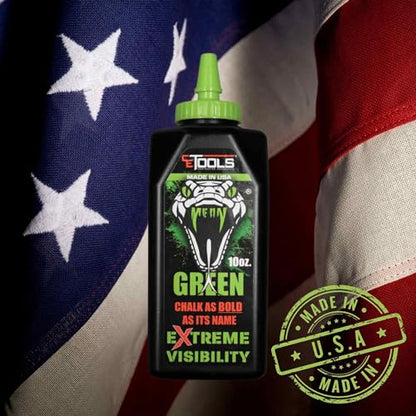 CE TOOLS Mean Green® Marking Chalk, Color GREEN, EXTREME VISIBILITY, MADE IN USA -10 oz (283.5g) For Chalkline, Hydrophobic, Construction Chalk. - color: MEAN GREEN