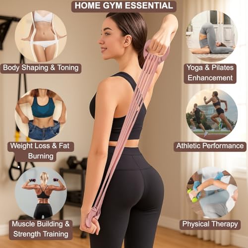 Resistance Bands with Handles for Women & Men | 8 Tube Adjustable Figure 8 Exercise Bands Set, Heavy Duty, Home Gym, Physical Therapy, Strength Training & Full Body Fitness - color: Blue