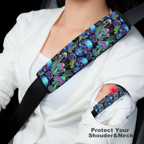 1 Pair Universal Soft And Comfortable Seat Belt Shoulder Pad for Adult Use, Stroller Pushchair High Chair, Neon Plants Trees Aesthetic Trippy Skeleton Skull Mushroom Neck Strap Covers, Anti-Slip Pad - color: Pattern 232
