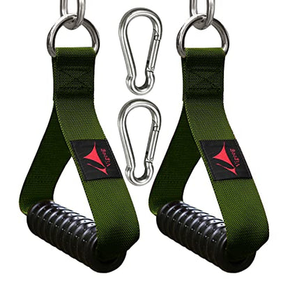 Heavy Duty Gym Exercise Handles Attachment for Cable Machine,Resistance Band,Pulley System Home Fitness Workout Equipment, with Elastic Rubber Grip and 2 Large Carabiners - color: Military Green