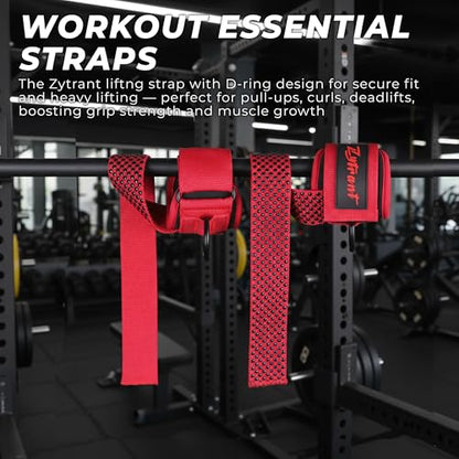 Weight Lifting Straps with Cuffed D Ring,Heavy Duty Thyick Comfortable Lifting Straps, Secure Fit, Enhanced Grip, Straps for Weightlifting & Gym Training - color: Red