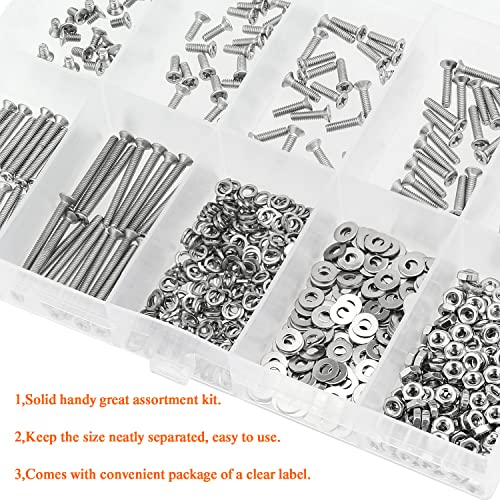 HELIFOUNER 560 Pieces M2.5 x 4mm /6mm /8mm /10mm /12mm /16mm /20mm, Phillips Countersunk Head Machine Screws, Metric Screws Bolts Washers Nuts Kit, 304 Stainless Steel - size: M2.5, style: Phillips Countersunk Head