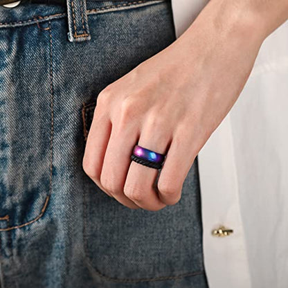 Egnaro Women's Stackable Silicone Rings, 2.5/5.5mm Wide 1.8/2mm Thick Bands | Comfort-Fit Rubber Bands Offer Breathable Flexibility for Nurses, Workouts, Pregnancy, Yoga, Travel, Office, and All-Day Wear - color: SETB2-Black, Light Rose Gold, Galaxy, Pear