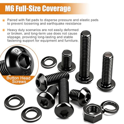 mankk 205PCS M6 Bolt Assortment Kit M6 x 8/10/12/16/20/25/30/35mm Button Head Hex Socket Cap Screws Machine Screws with Nuts Washers - size: M6, style: Button Head