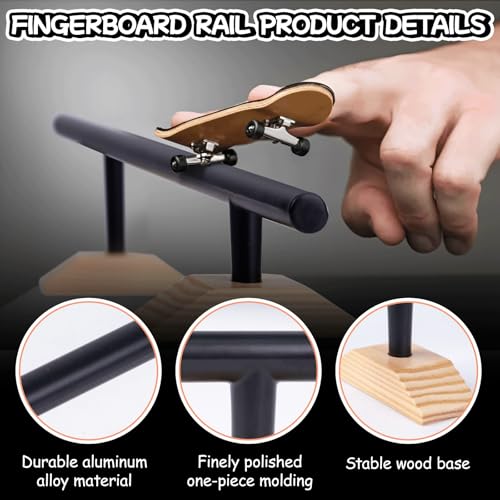 Professional Fingerboard Rail - Durable Aluminum Alloy Material,Finely Polished One-Piece Molding,Equipped with Non-Slip Mat and Stable Textured Wooden Base,Black,Round Rail