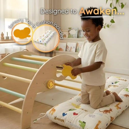Savan'Arc Wooden Climbing Arch, 6-in-1 Pikler Montessori Rocker & Cushion | Wooden Pikler climbing arch for babies & toddlers 1-3 years - 6-in-1 rocker, tunnel with cushion Montessori gym