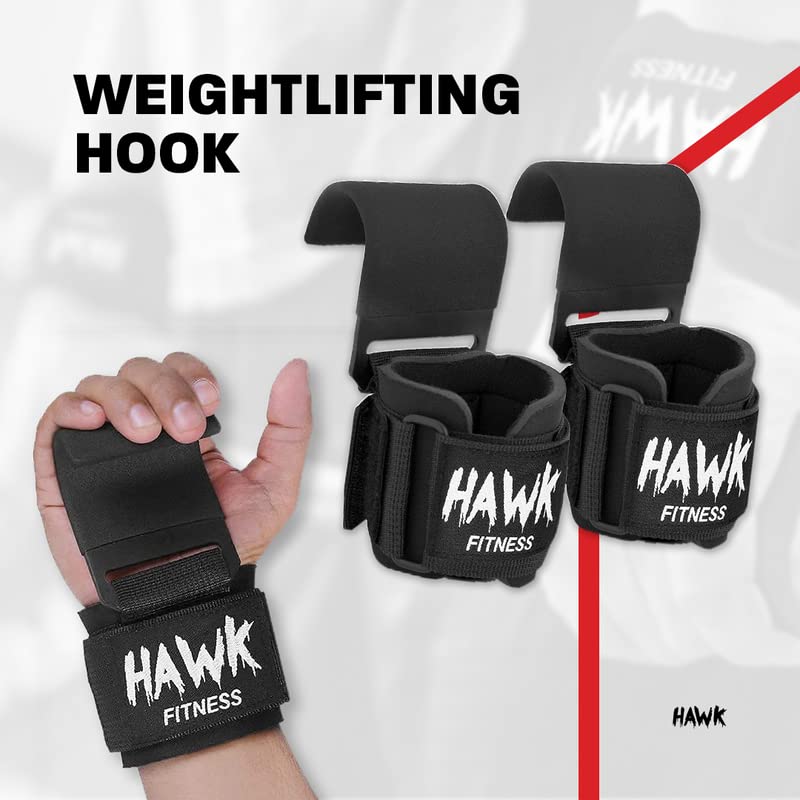 Hawk Sports Weightlifting Hooks with Wrist Straps & Ankle Strap Pair for Safely Weightlifting - Strengthen Your Grip and Lift Heavier Weights at Full Power