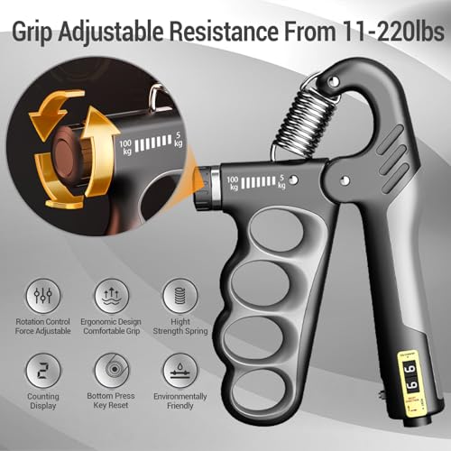 Hand Grips Strengthener, Forearm Strength Trainer- Adjustable Resistance 11-220Lbs Hand gripper with Counting,Finger Exerciser,Hand Extension Exerciser for Muscle Building and Injury Recover Combo Set - color: Orange Combo Set