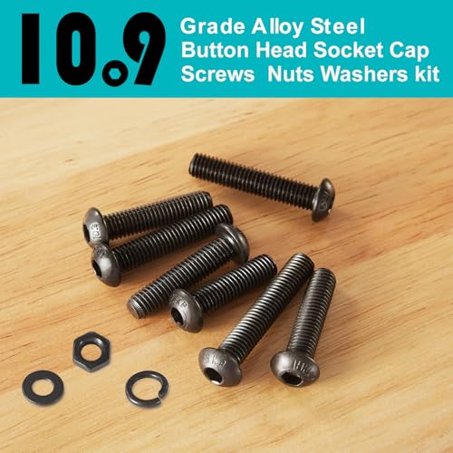 238 PCS M5 x 8mm 10mm 12mm 16mm 18mm 20mm 25mm, Button Head Socket Cap Screws Bolts Washers Nuts Assortment Kit, 10.9 Grade Alloy Steel, Black Oxide Finish, Metric Allen Hex Drive - size: Button M5x8/10/12/16/18/20/25 mm