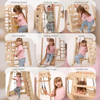 Goodevas Improves 9-in-1 Indoor Climbing Frame for Kids, Montessori Climbing Frame with Slide, Swing, Climbing Wall, Climbing Triangle - Playground for Nursery - size: Toddler Playground