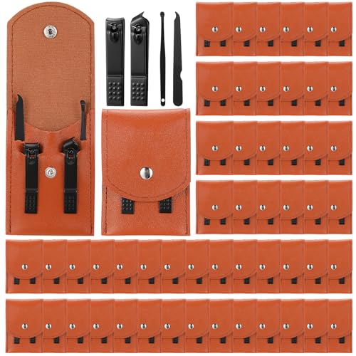 Geosar 50 Set Travel Manicure Kit Bulk Professional Nail Clippers Pedicure Nail Care Tools Grooming Stainless Steel Set with Portable Travel Case, Gift for Christmas Men Women(Brown) - color: Brown
