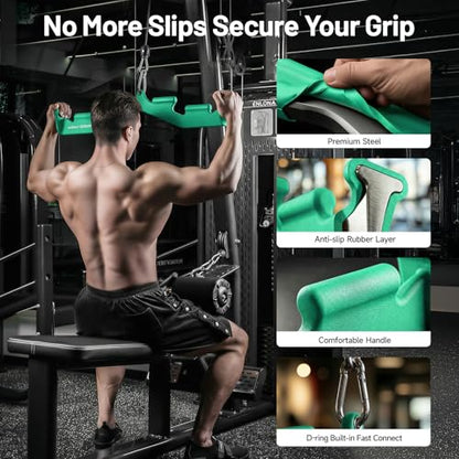 LAT Pull Down Bar with 6 Ergonomic Handles, Neutral Grip LAT Pulldown Attachments for Whole Back Training, Wide Grip LAT Pulldown Bars for Home Gym Cable - color: Green