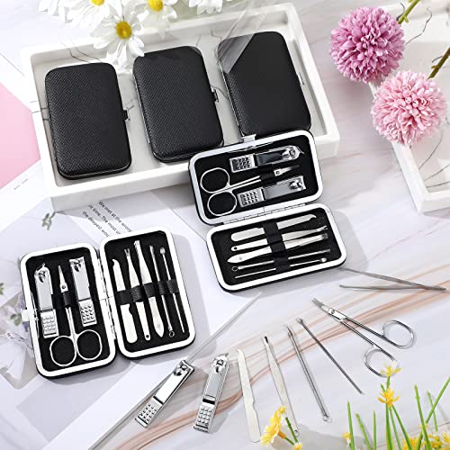 Geosar 50 Set 8 in 1 Travel Manicure Kit Bulk Professional Nail Clippers Pedicure Nail Care Tools Grooming Stainless Steel Set with Portable Travel Case, Gift for Valentine Men Women(Black) - color: Black