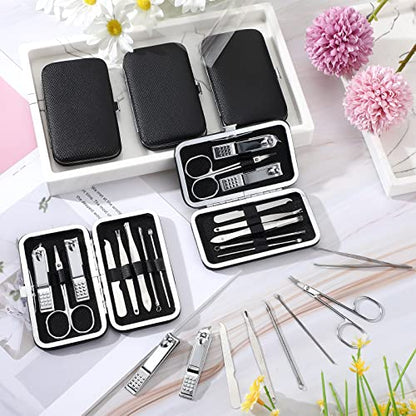 Geosar 50 Set 8 in 1 Travel Manicure Kit Bulk Professional Nail Clippers Pedicure Nail Care Tools Grooming Stainless Steel Set with Portable Travel Case, Gift for Valentine Men Women(Black) - color: Black