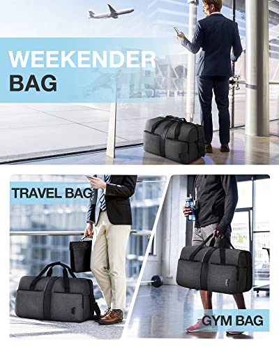 Gym Bag, BAGSMART Duffle Bag for Travel Duffel Bag, Carry on Weekender Overnight Bag with Trolley Sleeve, Personal Item Travel Bag, Sports Gym Tote Bag, Shoe Bag-Blck Grey - color: Black Grey