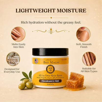 Sweet Bee Magic Organic Honey Bee Balm for Face, Skin & Body - All in One Honey Balm - Beeswax Body Moisturizer - All Natural Aid - 1 jar (2oz) - size: 2 Ounce (Pack of 1)