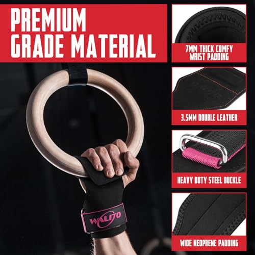 Weight Lifting Wrist Strap，Double Layer Leather Wrist Wraps with Neoprene Padding for Weightlifting & Deadlifts – Adjustable Gym Straps for Men & Women - color: Pink