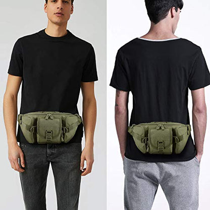 FRTKK Tactical Fanny Pack Military Waist Bag Pack with USA Flag Patch Utility Hip Pack with Adjustable Strap for Outdoors Fishing Cycling Camping Hiking Dog Walking (Army green) - color: Army green