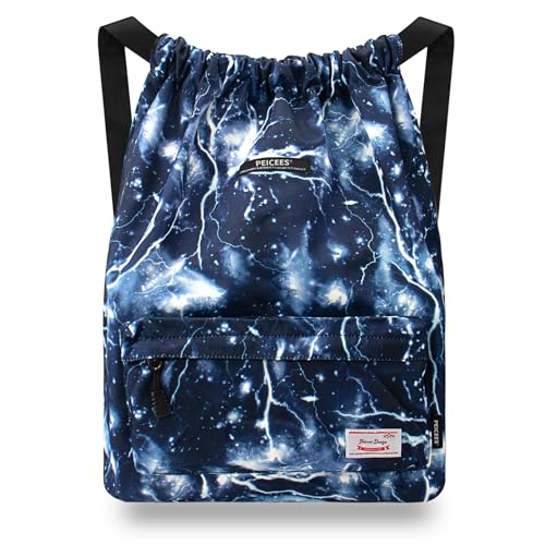 Peicees Waterproof Drawstring Sport Bag Lightweight Sackpack Backpack for Men and Women | Waterproof - color: X_lightning