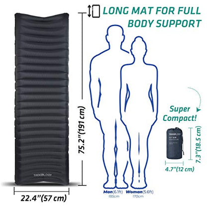 TREKOLOGY UL80 Ultralight Sleeping Pad – Inflatable Camping Sleeping Pad - 40D Nylon Compact Hiking Mat – Lightweight Air Mattress for Backpacking & Tent Camping