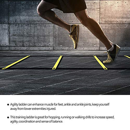 Agility Ladder Speed Ladder Training, 16 Rung Adjustable Flat Plastic Rungs with Durable Nylon Straps for Football Rugby Tennis Baseball Sports - color: Yellow