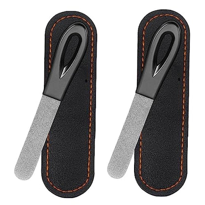 Metal Nail File, Stainless Steel Fingernail Files Double Sided Grit Nail Filer with Leather Cases and Non Slip Handle (2 Pack 3.6IN Gunmetal Files with PU Cases) - size: 2 Pack 3.6 in Gunmetal Non-Slip