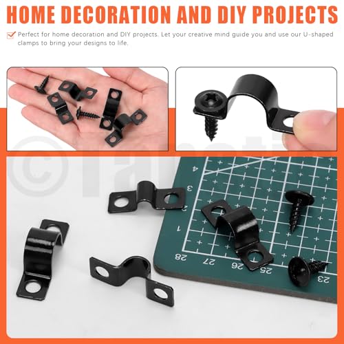 Tanstic 25Pcs Black Two Hole Pipe Strap, 1/2” Two Hole Strap U Bracket Rigid Pipe Strap Pipe Strap Clamp with Phillips Modified Truss Head Wood Screws for Fixing Pipe, Conduit, U Bracket - size: 1/2"