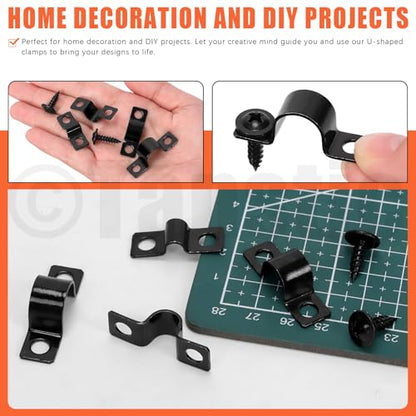 Tanstic 25Pcs Black Two Hole Pipe Strap, 1/2” Two Hole Strap U Bracket Rigid Pipe Strap Pipe Strap Clamp with Phillips Modified Truss Head Wood Screws for Fixing Pipe, Conduit, U Bracket - size: 1/2"