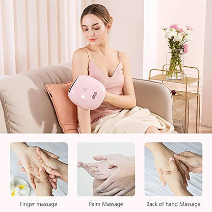 COMFIER Wireless Hand Massager with Heat -3 Levels Compression & Heating,Rechargeable Hand Massager Machine for Carpal Tunnel,Ideal Gifts for Women (Petal Pink) - color: Pink
