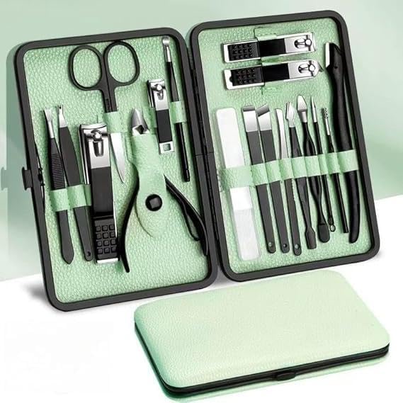 Manicure Set - 18 in 1 Professional Nail Clippers Pedicure Kit, Manicure Tool Kit, Stainless Steel Facial Grooming Set Kit, Gift Idea for Women, Men(Green) - color: Green