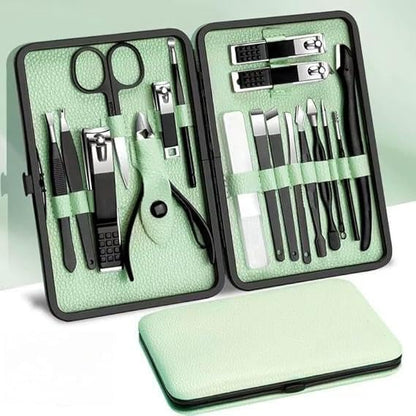 Manicure Set - 18 in 1 Professional Nail Clippers Pedicure Kit, Manicure Tool Kit, Stainless Steel Facial Grooming Set Kit, Gift Idea for Women, Men(Green) - color: Green