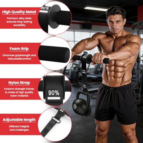 Forearm Strengthener and Wrist Roller with Thick Grip & Adjustable Strap, Ideal for Grip Strength Training, Muscle Building and Rehabilitation - color: Black