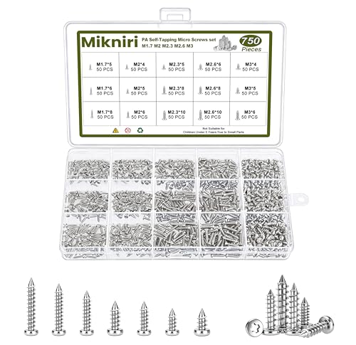 750 Pcs Small Screws for Plastic and Metal, M1.7-M3 Phillips Pan Head Self-Tapping Screws,Silver Carbon Steel Micro Electronic Screws Assortment Kit - color: Silver