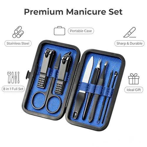 8-Pc Manicure Set,Stocking Stuffers for Men,Teen Boy, Gift Ideal for Dad | Precision Nail Care Tools for Fingernail, Toenail, and Cuticle Grooming, a Christmas Boyfriend and Boyfriend Essential