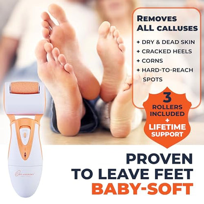 Rechargeable Callus Remover for Feet: Professional Electric Feet Sander for Women by Own Harmony - Electronic Foot File CR900 with 3 Rollers, Foot Grinder Pedi Care for Cracked Heels & Dry, Hard Skin - color: Peach