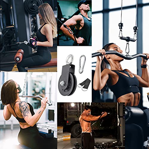 Uenhoy 90mm Cable Pulley w/Strap & Carabiner Silent 330lbs LAT Gym | Nylon Wheel & Iron Bearing, 360° Swivel Prevents Tangling, Silent Running, 330lbs Capacity, For Gym Hoist Clothesline - size: Cable Pulley Set