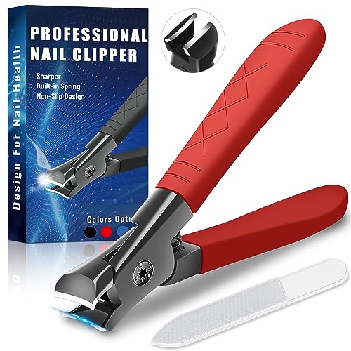 Nail Clippers for Thick Nails, Large Nail Clippers for Men, Senior Toenail Clippers for Thick Nail Heavy Duty Nail Clippers for Thick Toenails Non-Slip Long Handle Finger Nail Clippers Adult - size: red