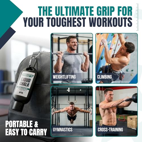 Liquid Chalk for Gym – Gym Chalk Liquid with Stronger Grip, Zero Slip, Dries in Seconds – Mess-Free Weightlifting Chalk for Crossfit, Rock Climbing & Gymnastics – Multiple - size: 50 ml (4 Pack)