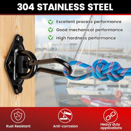 sprookber 304 Stainless Steel Pad Eye Snap Hooks, M10 Heavy Duty Ceiling Hook, 1700lb Capacity Hammock Swing Hanging kit, Plant Hangers, Marine Hardware Staple Hook Loop with Screws, Set of 8(Black) - size: 4 Inch, style: Black Rhombus