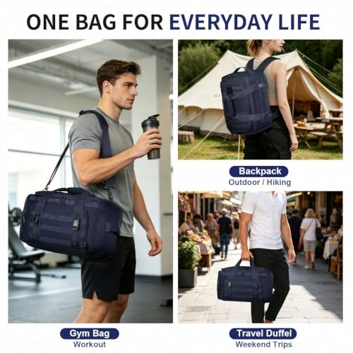 38L Convertible Duffel Backpack, 3 in 1 Gym Bag with Laptop Sleeve, Wet Pockets & Insulated Bottom, Navy Blue - color: Navy Blue, size: 38L