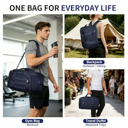 38L Convertible Duffel Backpack, 3 in 1 Gym Bag with Laptop Sleeve, Wet Pockets & Insulated Bottom, Navy Blue - color: Navy Blue, size: 38L