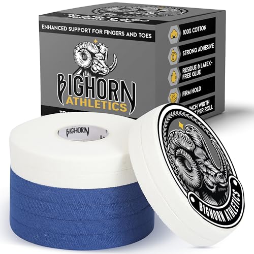 Bighorn Athletics Finger Tape, 0.3-Inch x 45-Feet, 8 Rolls, Blue/White | Athletic Sports Tape for Jiu Jitsu, Climbing, Volleyball, Golf. Hands & Toes Support. Residue-Free, Zinc Oxide Adhesive. - color: Blue & White, size: 0.3-Inch