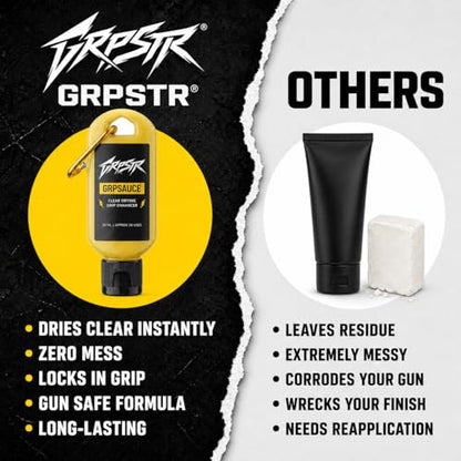 GRPSAUCE Liquid Chalk Alternative for Shooting Sports | Clear Drying Grip Enhancer for Pistols & Rifles | Non-Corrosive, Gun-Safe | No Chalk Residue | Competition Ready | 50ml Carabiner Clip Bottle