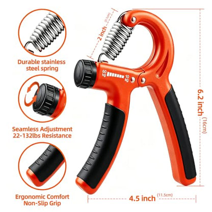 Hand Grip Strengthener Set Resistance Gripper for Forearm Training Adjustable Carpal Tunnel Rehab, Climbing, Weightlifting - color: Orange