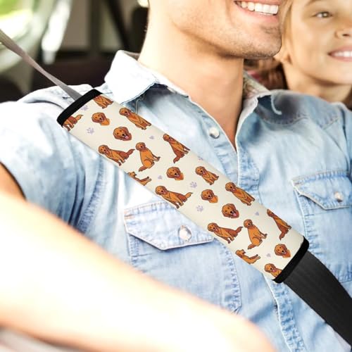 Universal Soft and Comfortable Seat Belt Shoulder Pad for Adult Use, Most Cars, 1 Pair Cute Golden Retriever Harness Pads Strap Anti-Slip Pad - color: Pattern 358
