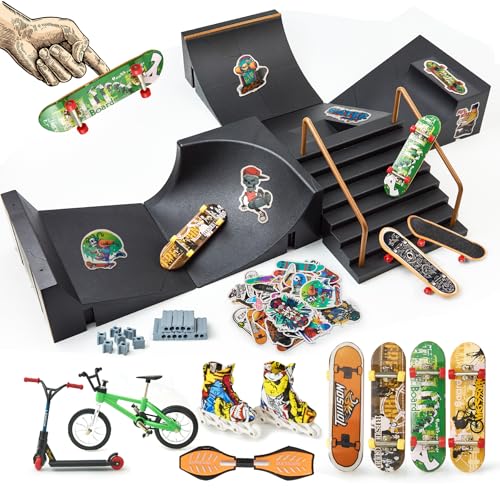 Finger Skateboard Ramps Sets DIY Assembly Mini Finger Skateboard 14 Pieces Fingerboard Skatepark for Kids Children Training Props Fingerboard Park