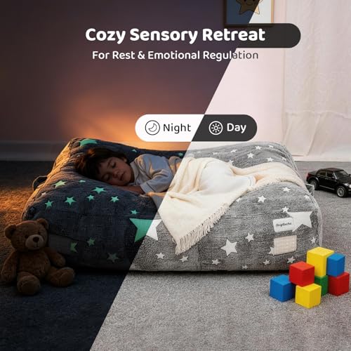 Crash Pad for Kids 3x4 Ft-Sensory Pad with 25D Shredded Foam&Removable Washable Cover,Soft Dutch Velvet Star Design,Non-Slip Sensory Mat for Autism,ADHD,Playroom