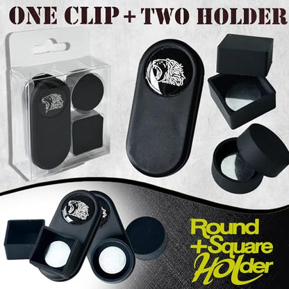Billiards Magnetic Chalk Holder Belt Clip with 2 (Round&Square) Chalks holder, Magnetic Pool cue stick Chalk Holder Pro - 3X Stronger Grip, Dustproof & Water-Resistant (Includes 2 Silicone Boxes) - color: A1