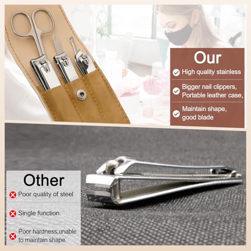 6 PCS Premium Stainless Steel Nail Clippers Set, Professional Manicure Pedicure Kit with Snap Fastener PU Leather Case, Travel Grooming Kit, Ideal Gift for Men and Women(D-Khaki) - color: D-brown